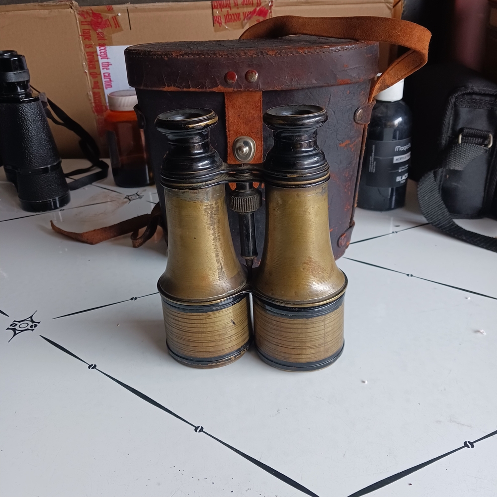 Vintage Brass Binoculars with Leather Case